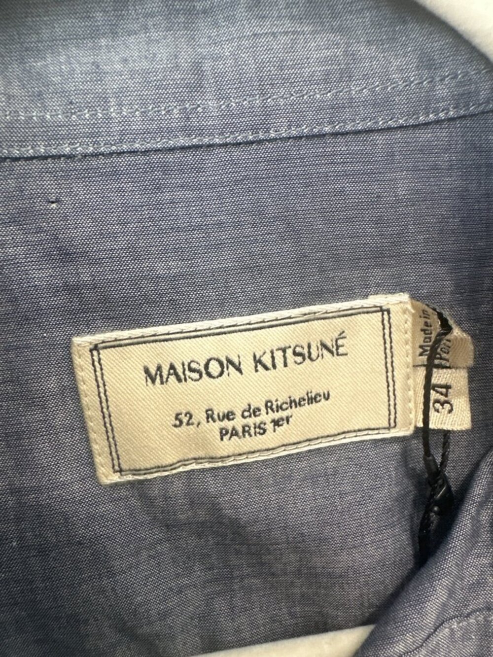 Maison Kitsune Baby Collar Shirt Size EU 34 Chambray Embroidered Patches NEW - Picture 3 of 9